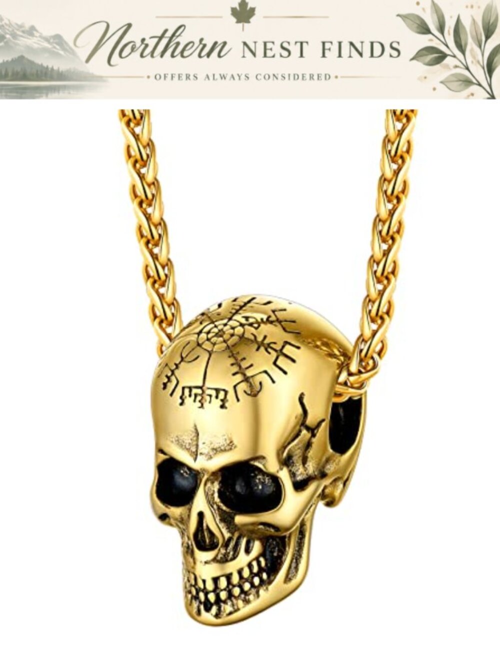 Stainless Steel Skull Pendant Necklace Gothic Viking Amulet Chain Men's